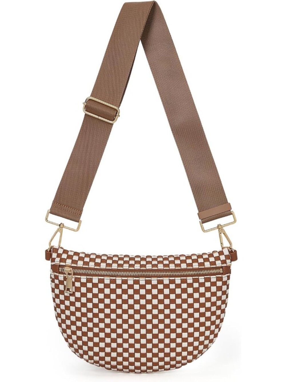 Woven Crossbody Bags for Women Bum Bag Checkered Sling Bag Faux Leather Crossbod